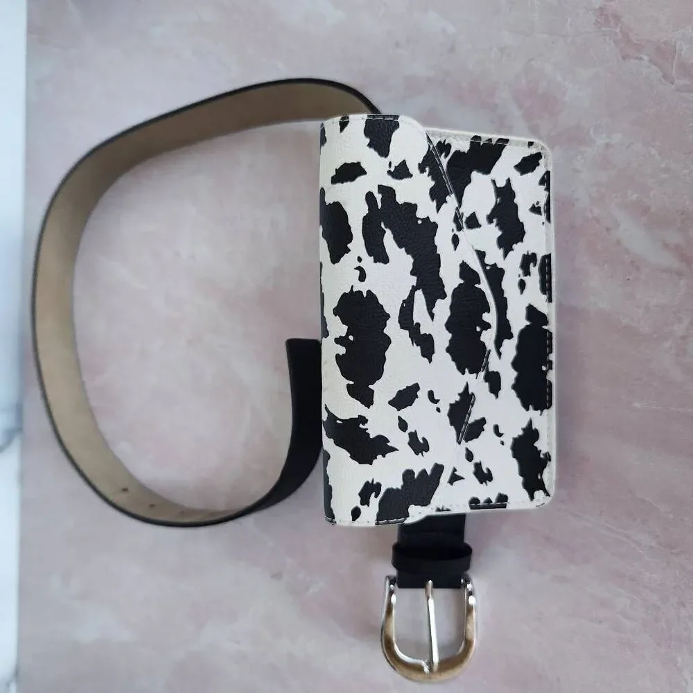 Dairy cow wallet envelope fanny pack belt black white belt women's medium